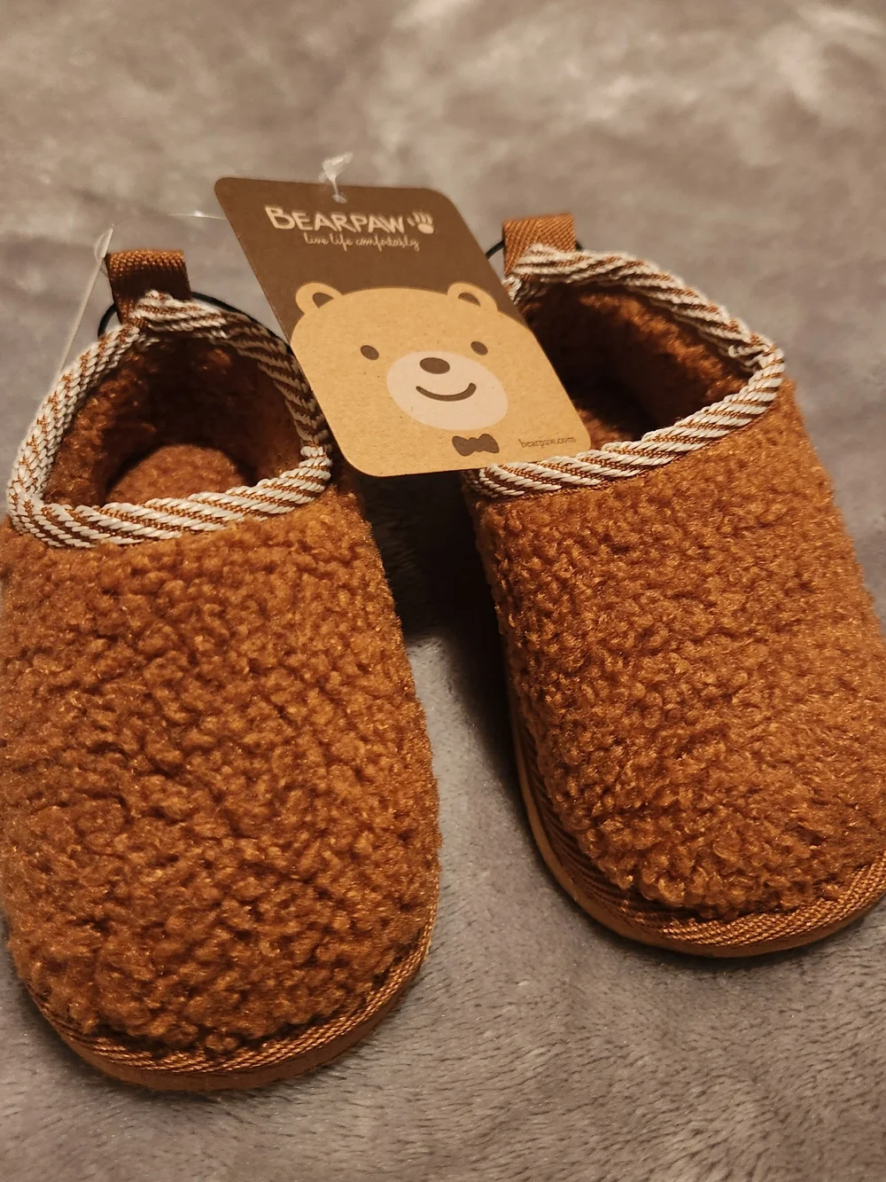 BearPaw Kids Faux-Sherpa Slip-Ons - Tan Brown
